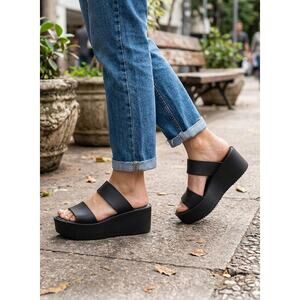 Melissa Becky Platform Sandals Black Minimalist 90s Jelly Wedge Slide Sz 5 (36)